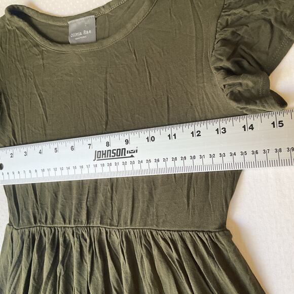 Olivia Rae Women Dress XS Olive A-Line Ruffle Short Sleeve Knee Length Stretchy - Picture 4 of 8